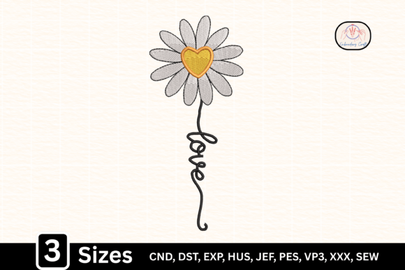 Floral Line Art Daisy Flower Heart Love