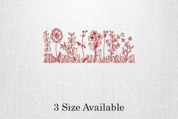 Red Wildflower Outline Border Embroidery
