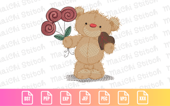 Valentine Teddy Bear Embroidery Design
